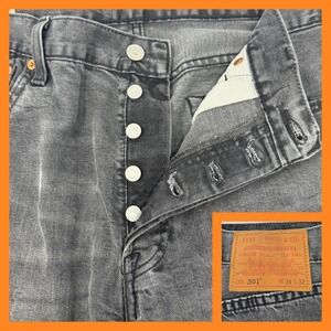 Vintage Levi's 501 Jeans Men's W34 L32 Gray Wash Denim Straight Leg Big E